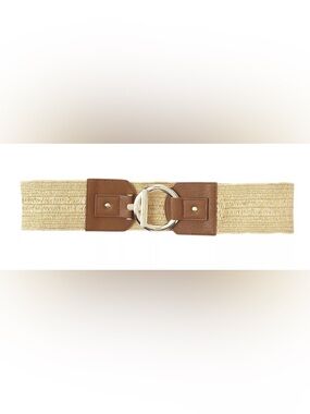 Vince Camuto Tan Woven Elastic Belt with Gold Ring Buckle M/L NWT